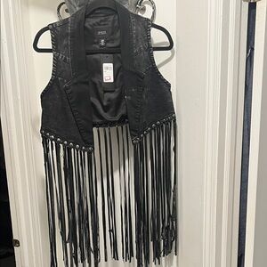 Guess - Vintage Guess Black Fringe Sleeveless Leather Vest